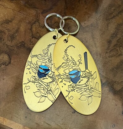 BLUE WREN Solid Brass Keyring w/Enamel