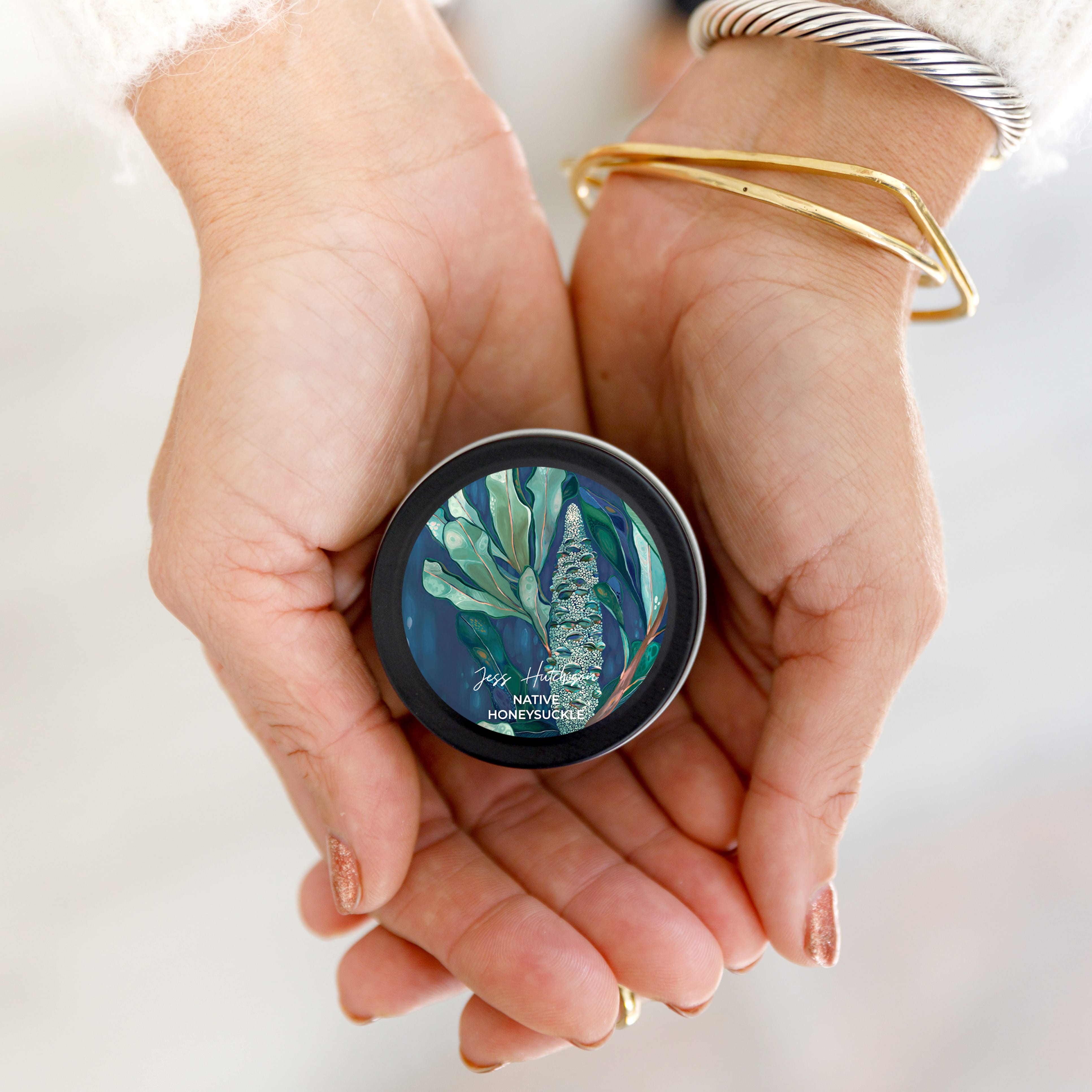 Australian artist mini soy candle tin 15+ hrs - Native Honeysuckle