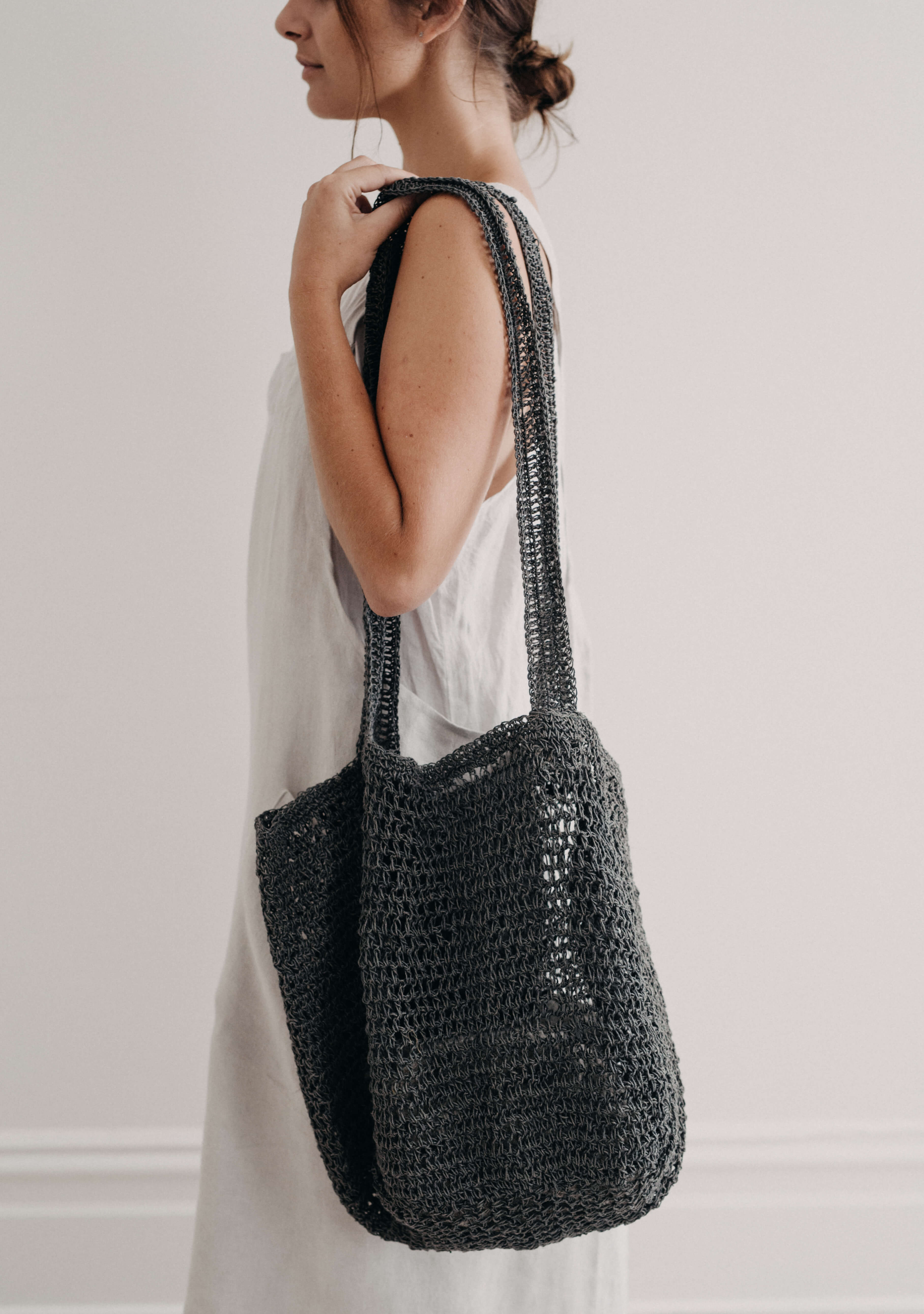 Uma Crocheted Jute Tote - Charcoal