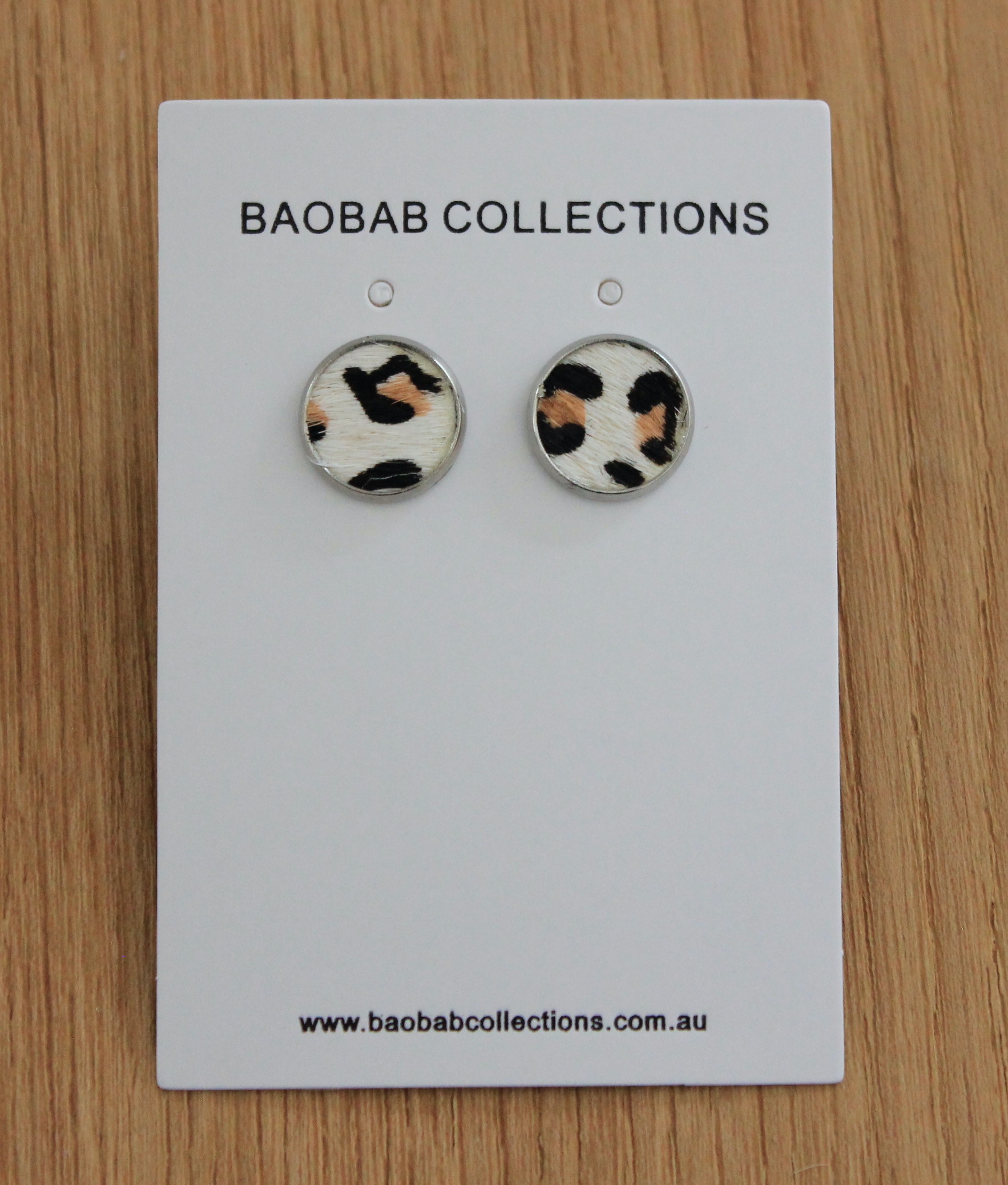 Stud Earring: White, Tan & Black Hide