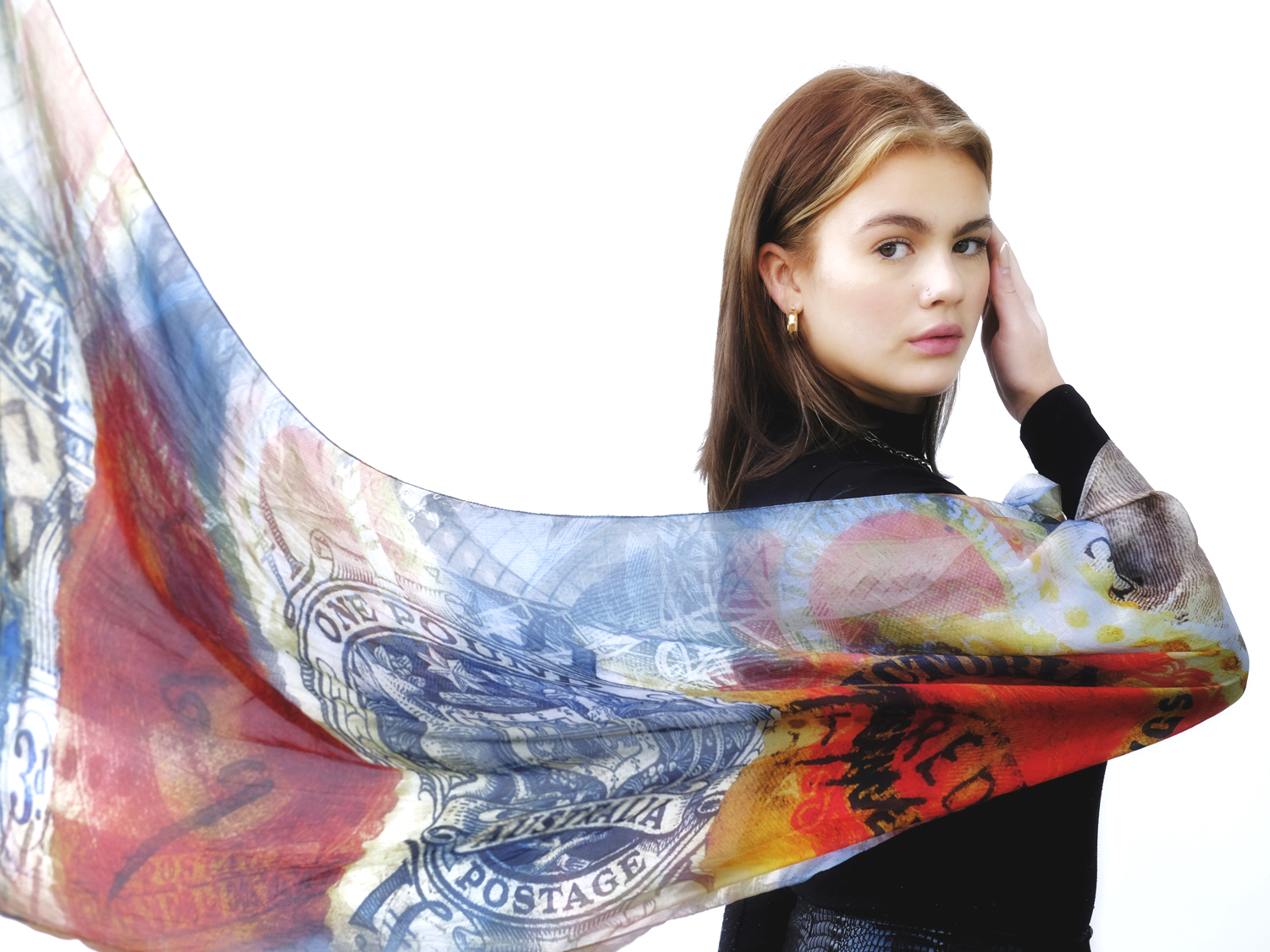 SILK TABBI SCARF: Stamps from the Past