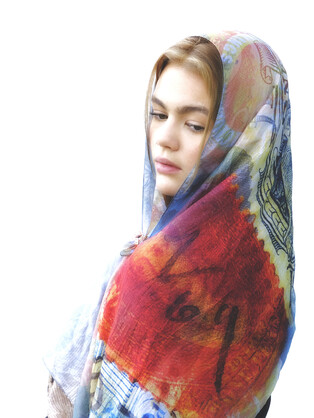 SILK TABBI SCARF: Stamps from the Past