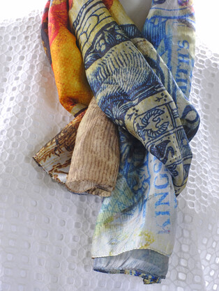 SILK TABBI SCARF: Stamps from the Past