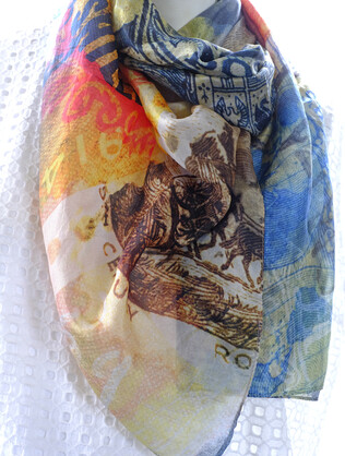 SILK TABBI SCARF: Stamps from the Past