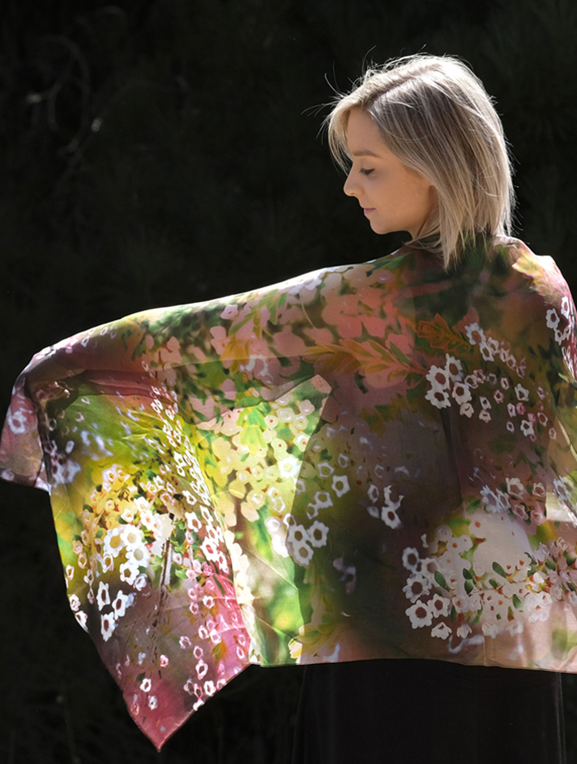 SILK CHIFFON SCARF: Grampians Thryptomene