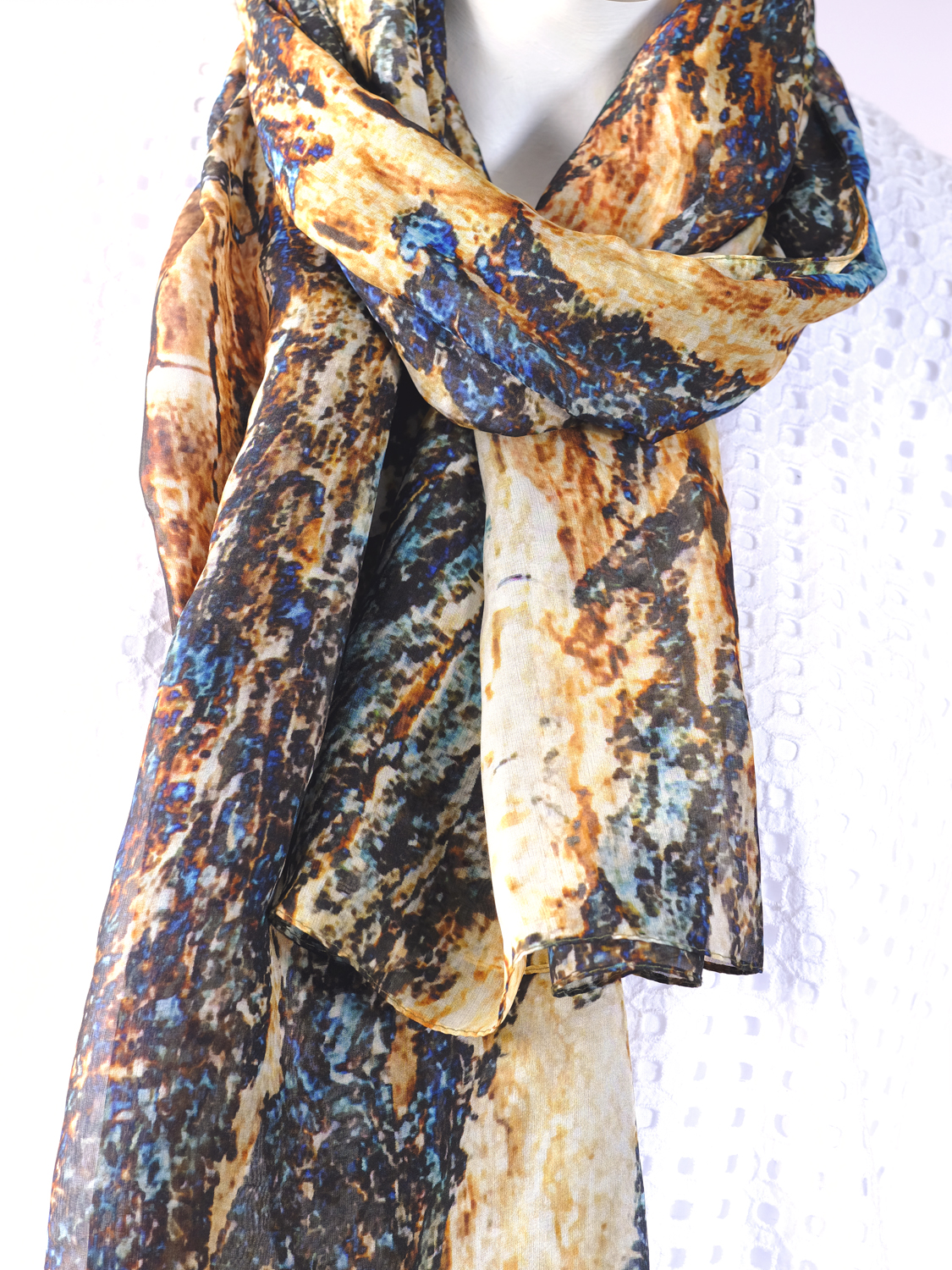 SILK CHIFFON SCARF: Eucalyptus Bark.