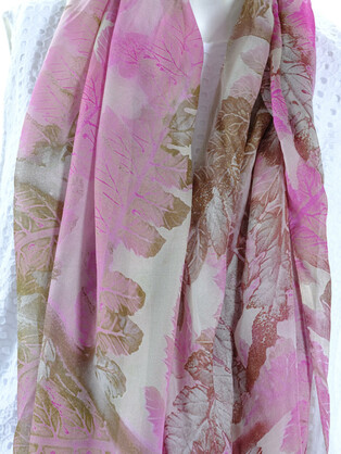 SILK CHIFFON SCARF: Pink Tree Fern