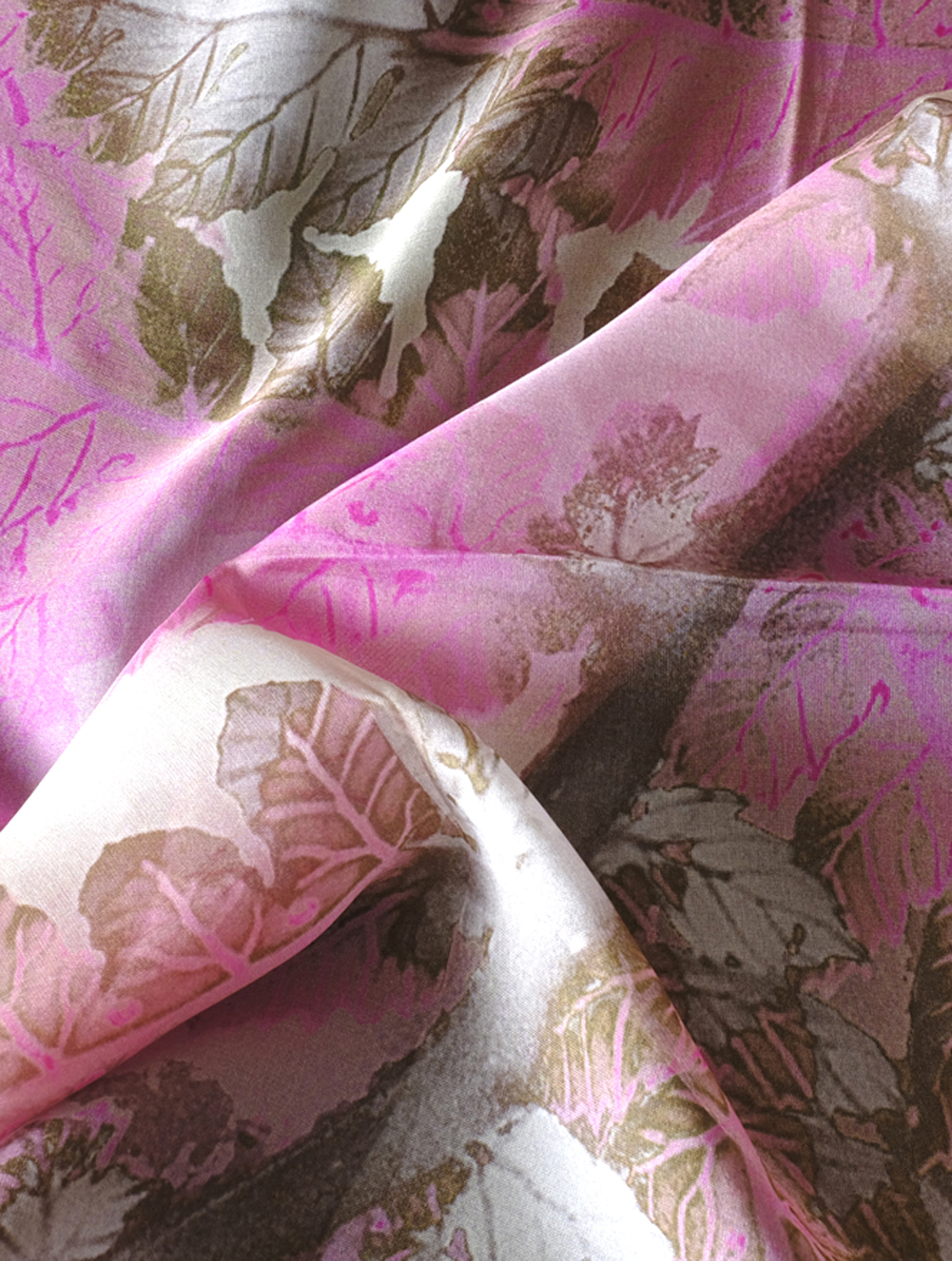 SILK CHIFFON SCARF: Pink Tree Fern