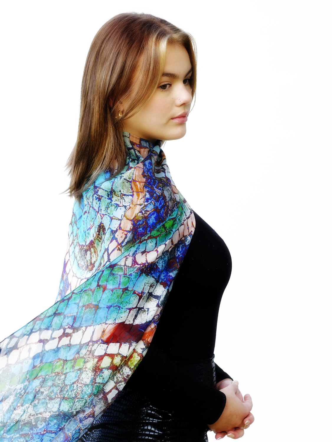 SILK CHIFFON SCARF: Dolphin