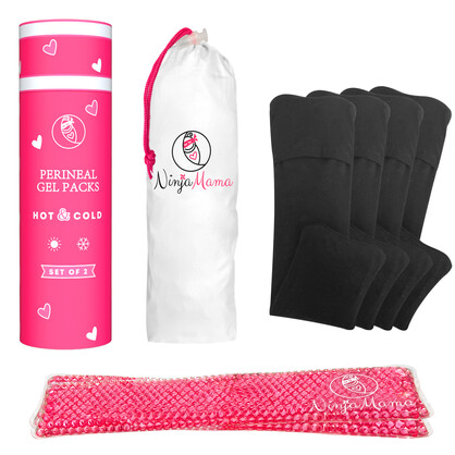 Ninja Mama Reusable Perineal Ice and Heat Therapy Packs. Pack of 2 with 4 Washable Sleeves.