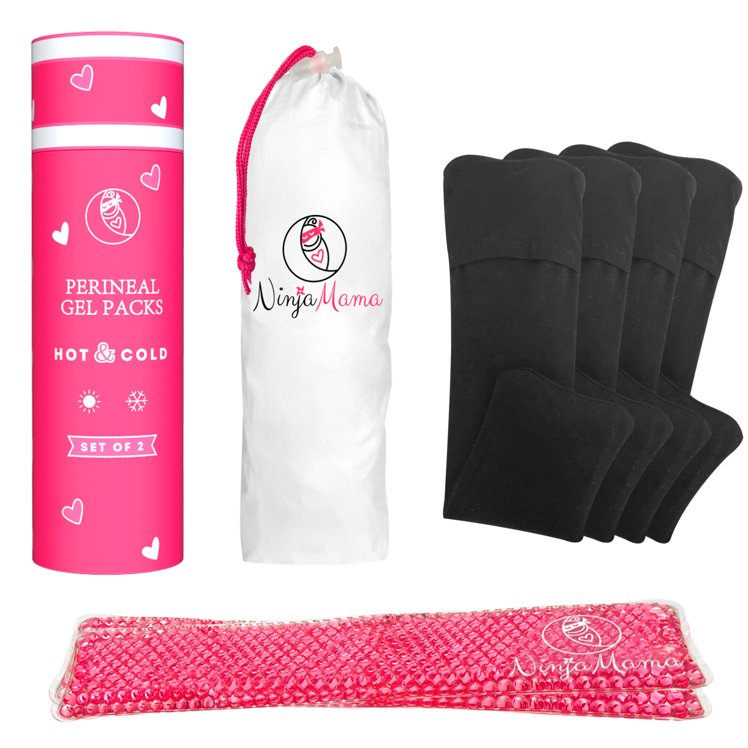 Ninja Mama Reusable Perineal Ice and Heat Therapy Packs. Pack of 2 with 4 Washable Sleeves.