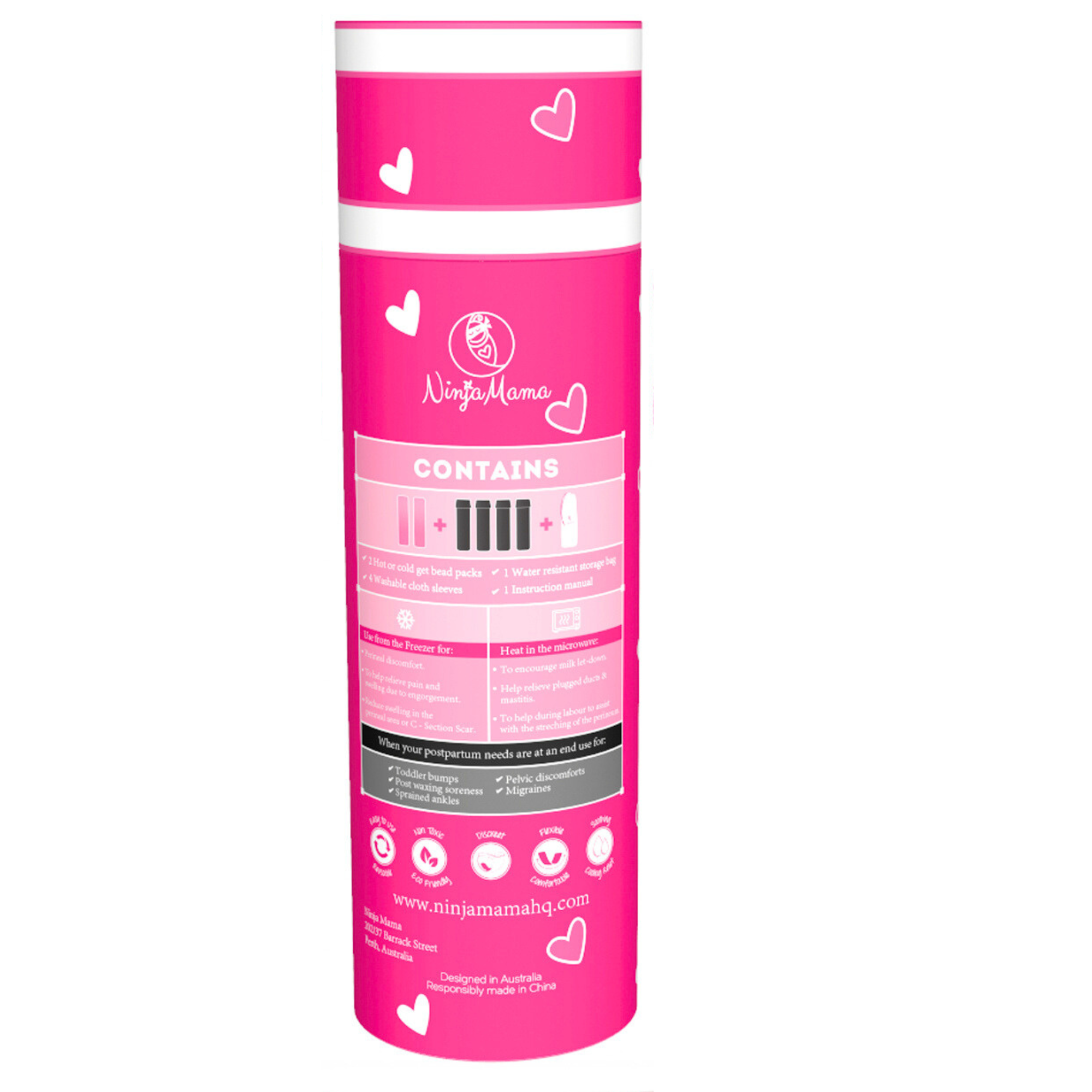 Ninja Mama Reusable Perineal Ice and Heat Therapy Packs. Pack of 2 with 4 Washable Sleeves.