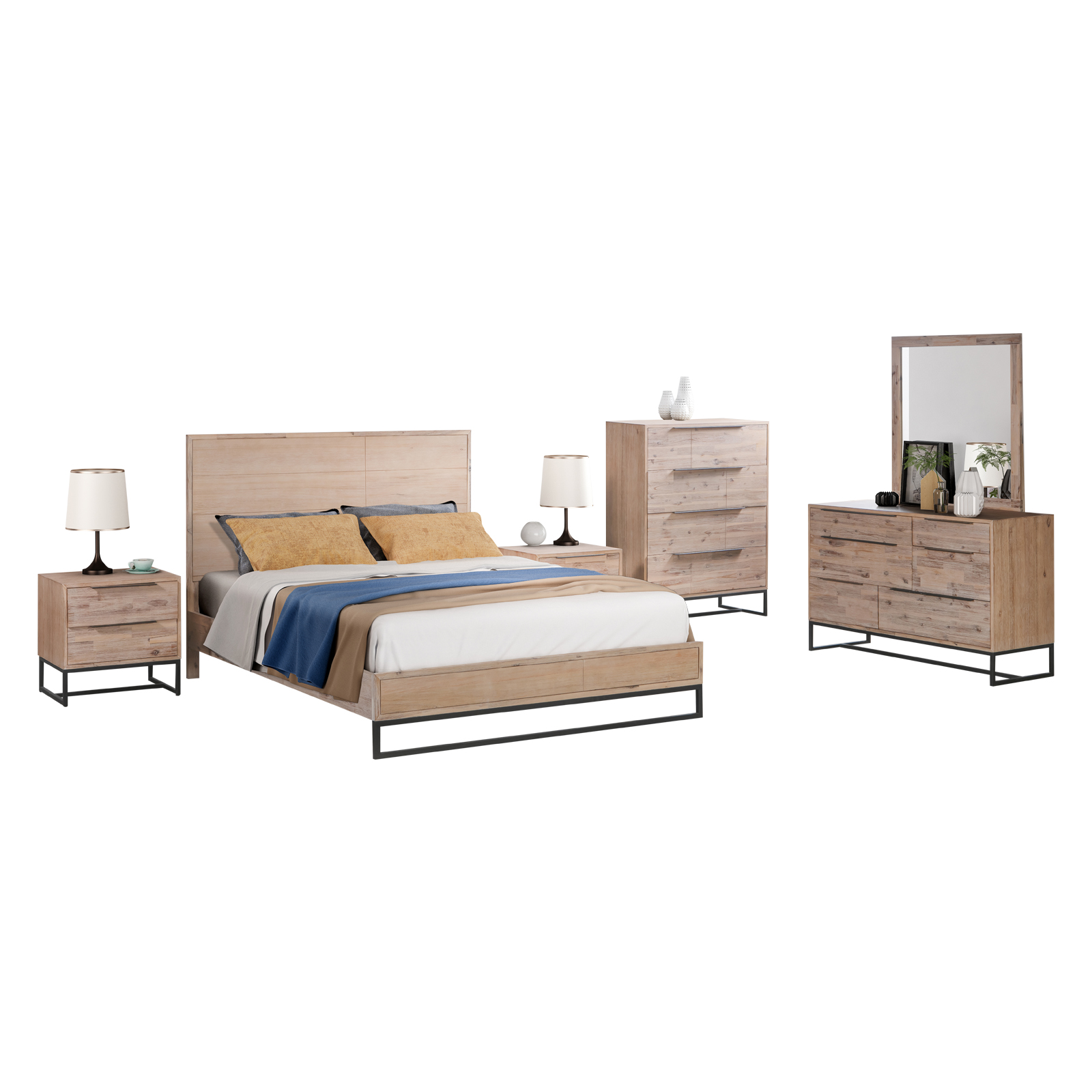 Wholesale 5 Pieces Bedroom Suite made in Solid Wood Acacia Veneered