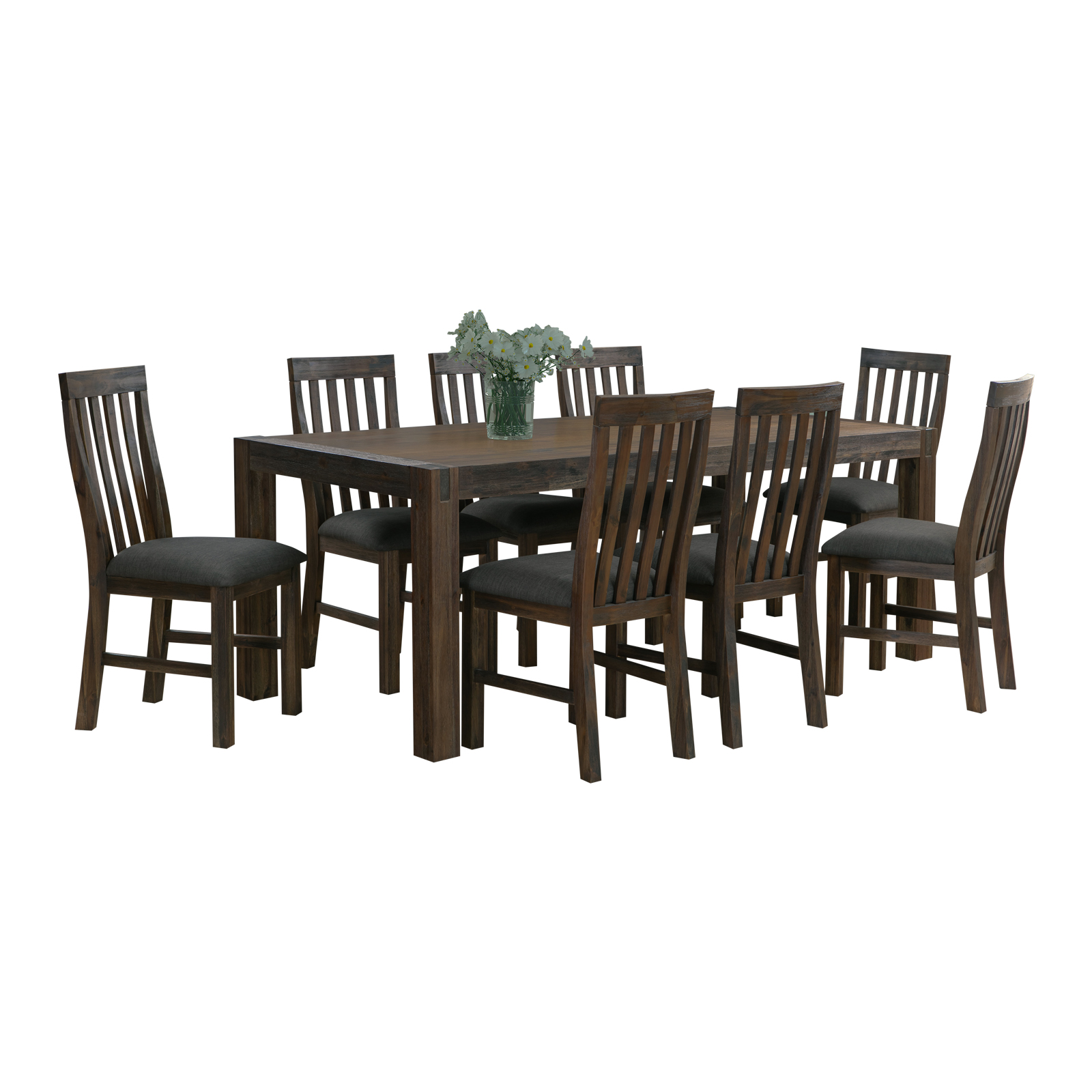 9 Pieces Dining Suite 210cm Large Size Dining Table & 8X Chairs with Solid Acacia Wooden Base in Chocolate Colour