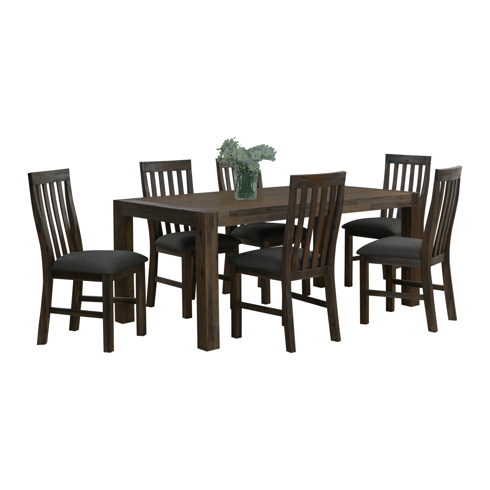7 Pieces Dining Suite 180cm Medium Size Dining Table & 6X Chairs with Solid Acacia Wooden Base in Chocolate Colour