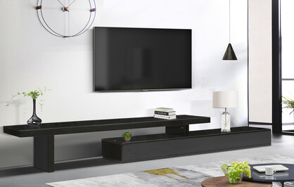 TV Cabinet with 3 Storage Drawers Extendable With Glossy MDF Entertainment Unit in Black Colour