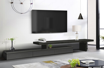 TV Cabinet with 3 Storage Drawers Extendable With Glossy MDF Entertainment Unit in Black Colour