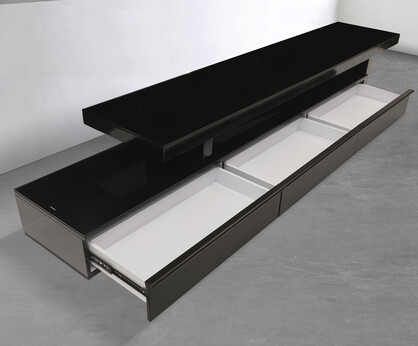 TV Cabinet with 3 Storage Drawers Extendable With Glossy MDF Entertainment Unit in Black Colour