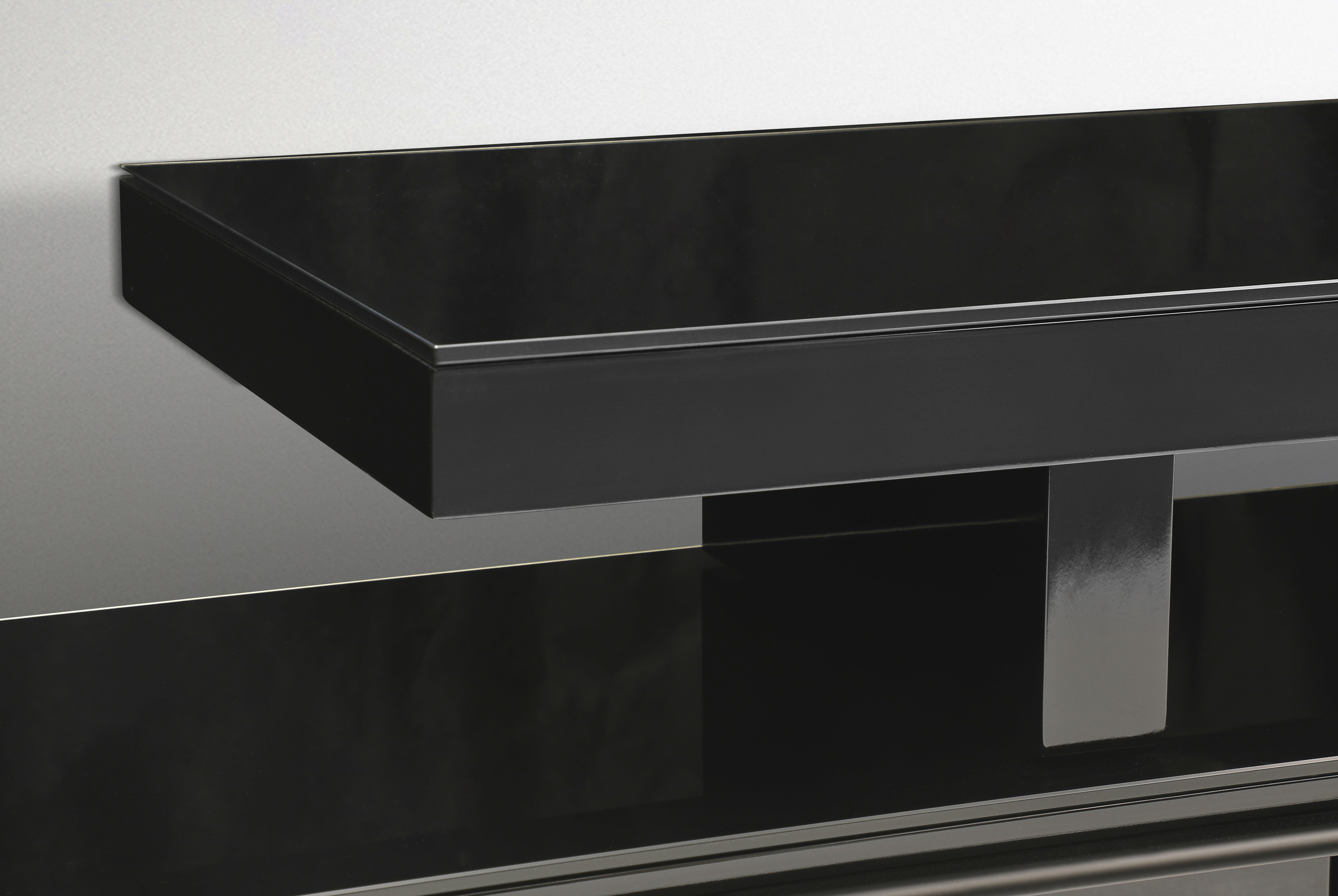 TV Cabinet with 3 Storage Drawers Extendable With Glossy MDF Entertainment Unit in Black Colour