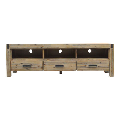 TV Cabinet with 3 Storage Drawers with Shelf Solid Acacia Wooden Frame Entertainment Unit in Oak Colour