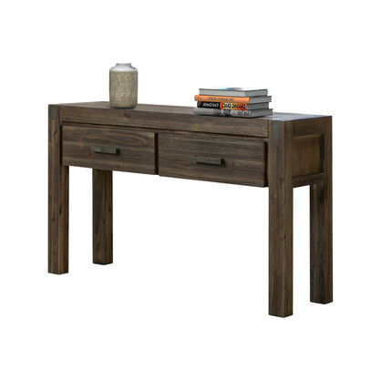 Hall Table 2 Storage Drawers Solid Acacia Wooden Frame Hallway in Chocolate Color