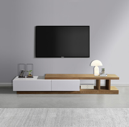 TV Cabinet with 2 Storage Drawers With High Glossy Assembled Entertainment Unit in White Ash colour