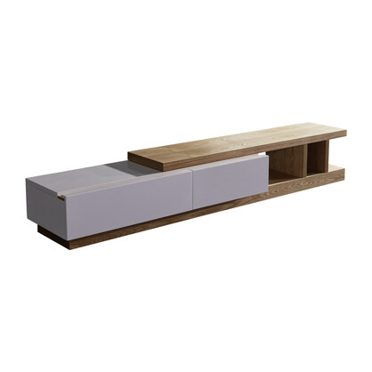 TV Cabinet with 2 Storage Drawers With High Glossy Assembled Entertainment Unit in White Ash colour