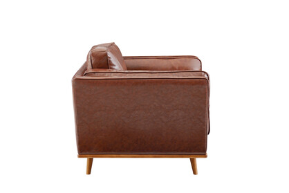 Single Seater Armchair Faux Leather Sofa Modern Lounge Accent Chair in Brown with Wooden Frame