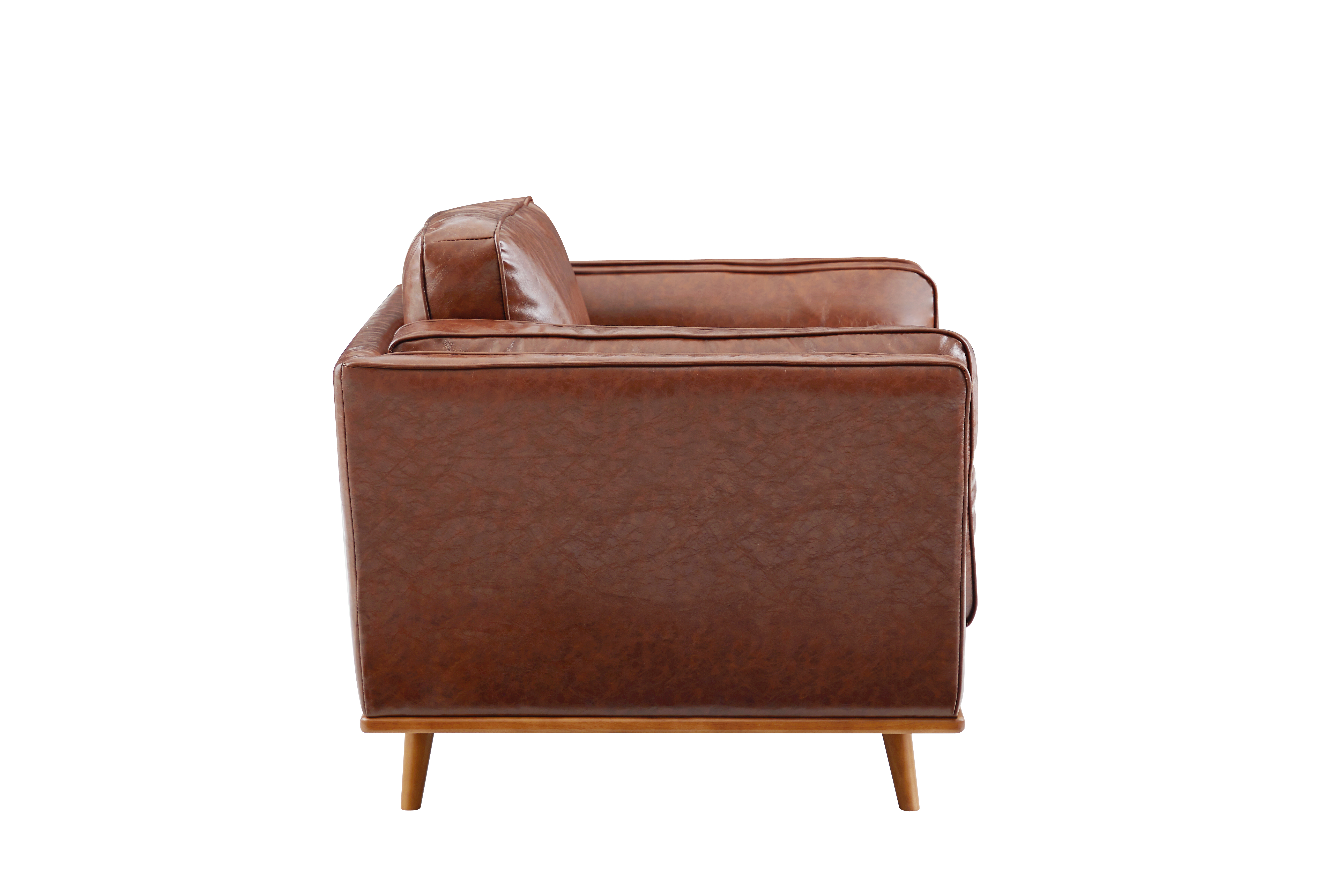 Single Seater Armchair Faux Leather Sofa Modern Lounge Accent Chair in Brown with Wooden Frame
