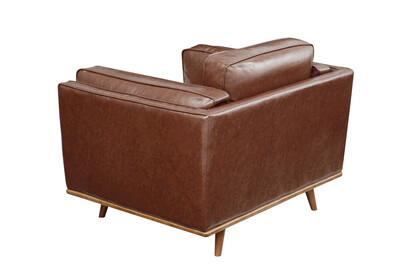 Single Seater Armchair Faux Leather Sofa Modern Lounge Accent Chair in Brown with Wooden Frame