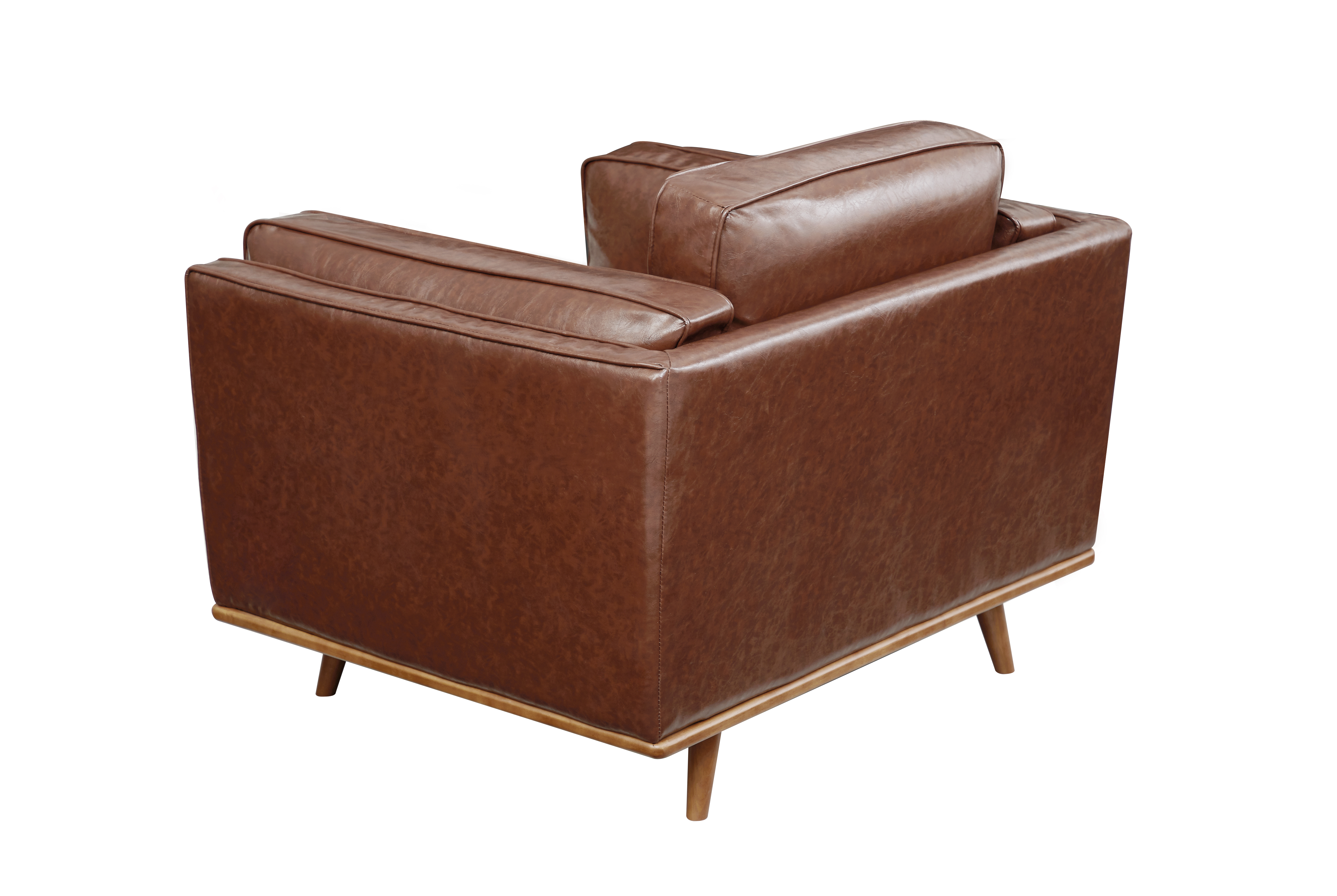Single Seater Armchair Faux Leather Sofa Modern Lounge Accent Chair in Brown with Wooden Frame