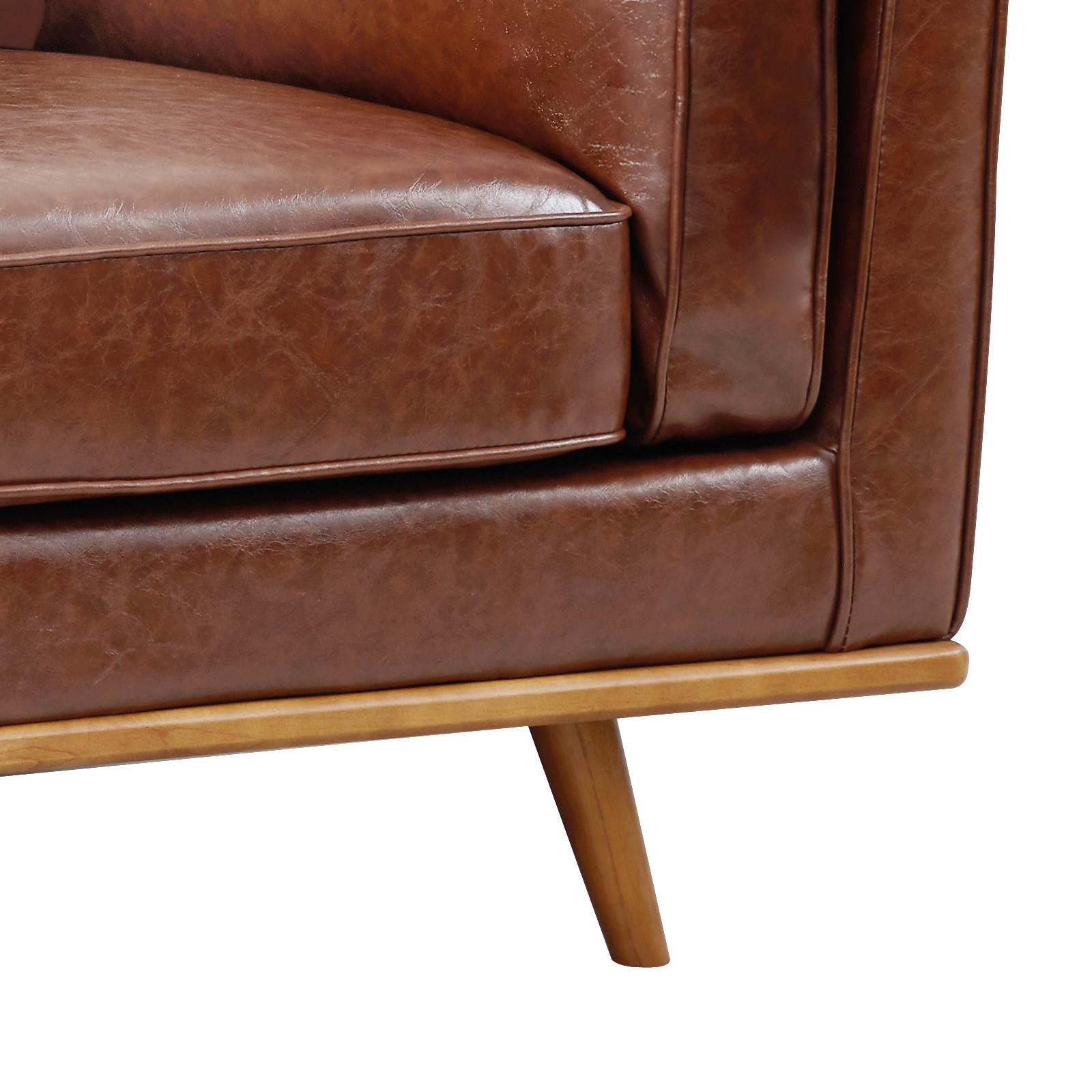 Single Seater Armchair Faux Leather Sofa Modern Lounge Accent Chair in Brown with Wooden Frame