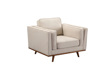 Single Seater Armchair Sofa Modern Lounge Accent Chair in Beige Fabric with Wooden Frame