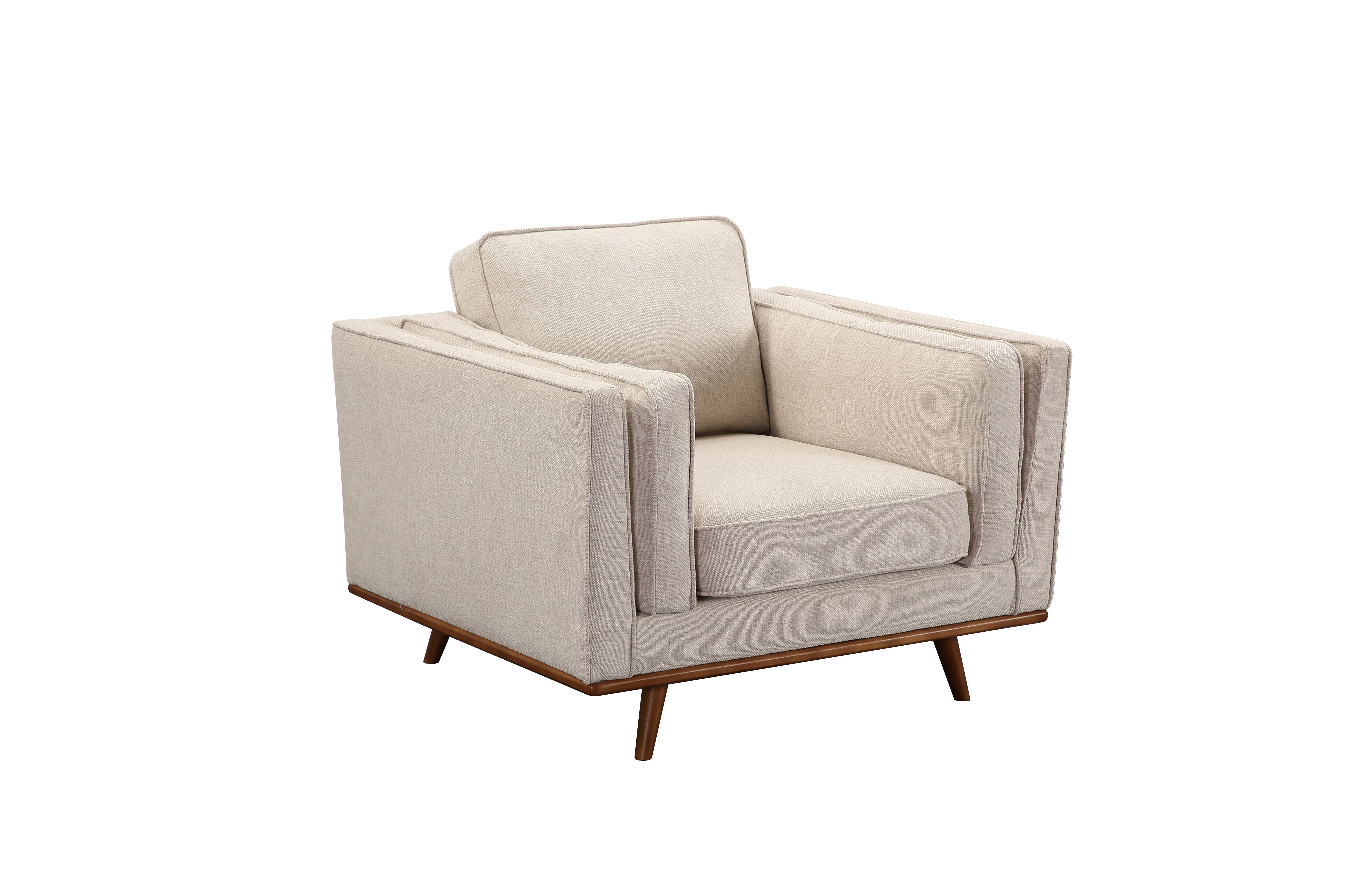 Single Seater Armchair Sofa Modern Lounge Accent Chair in Beige Fabric with Wooden Frame