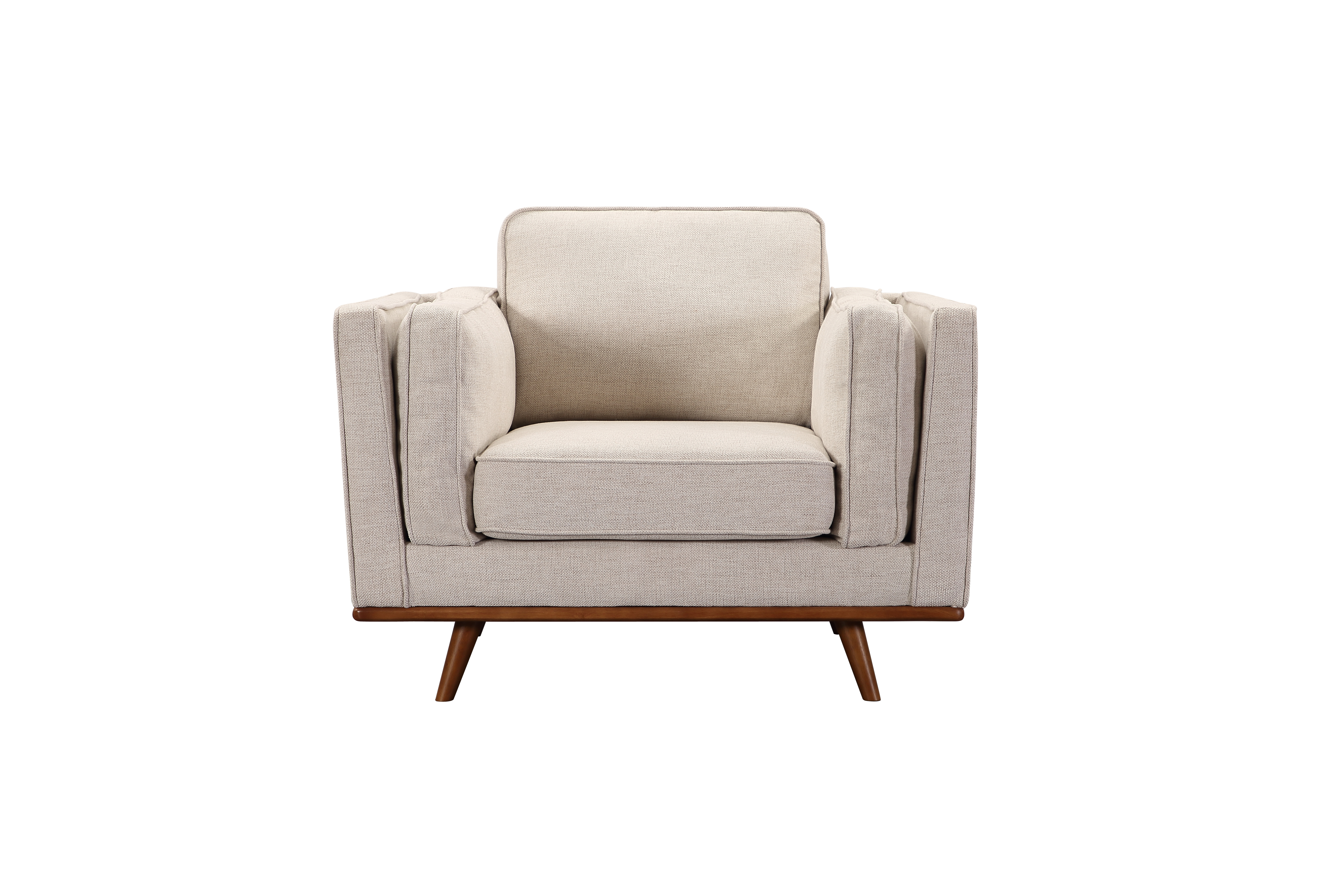 Single Seater Armchair Sofa Modern Lounge Accent Chair in Beige Fabric with Wooden Frame