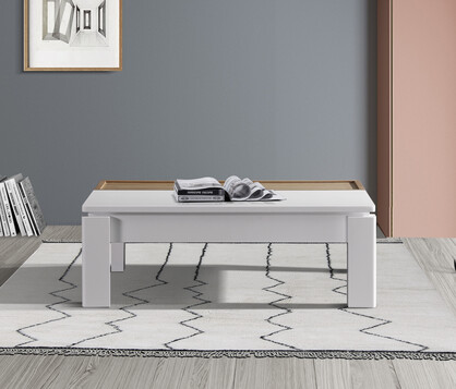 Coffee Table High Gloss Finish Lift Up Top MDF White Ash Colour Interior Storage