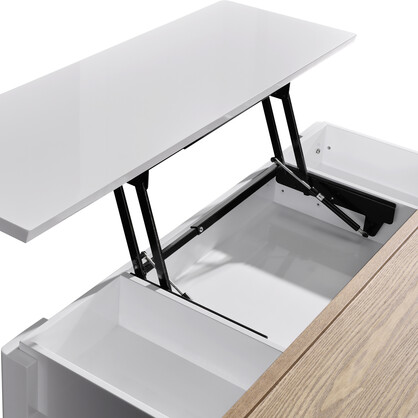 Coffee Table High Gloss Finish Lift Up Top MDF White Ash Colour Interior Storage