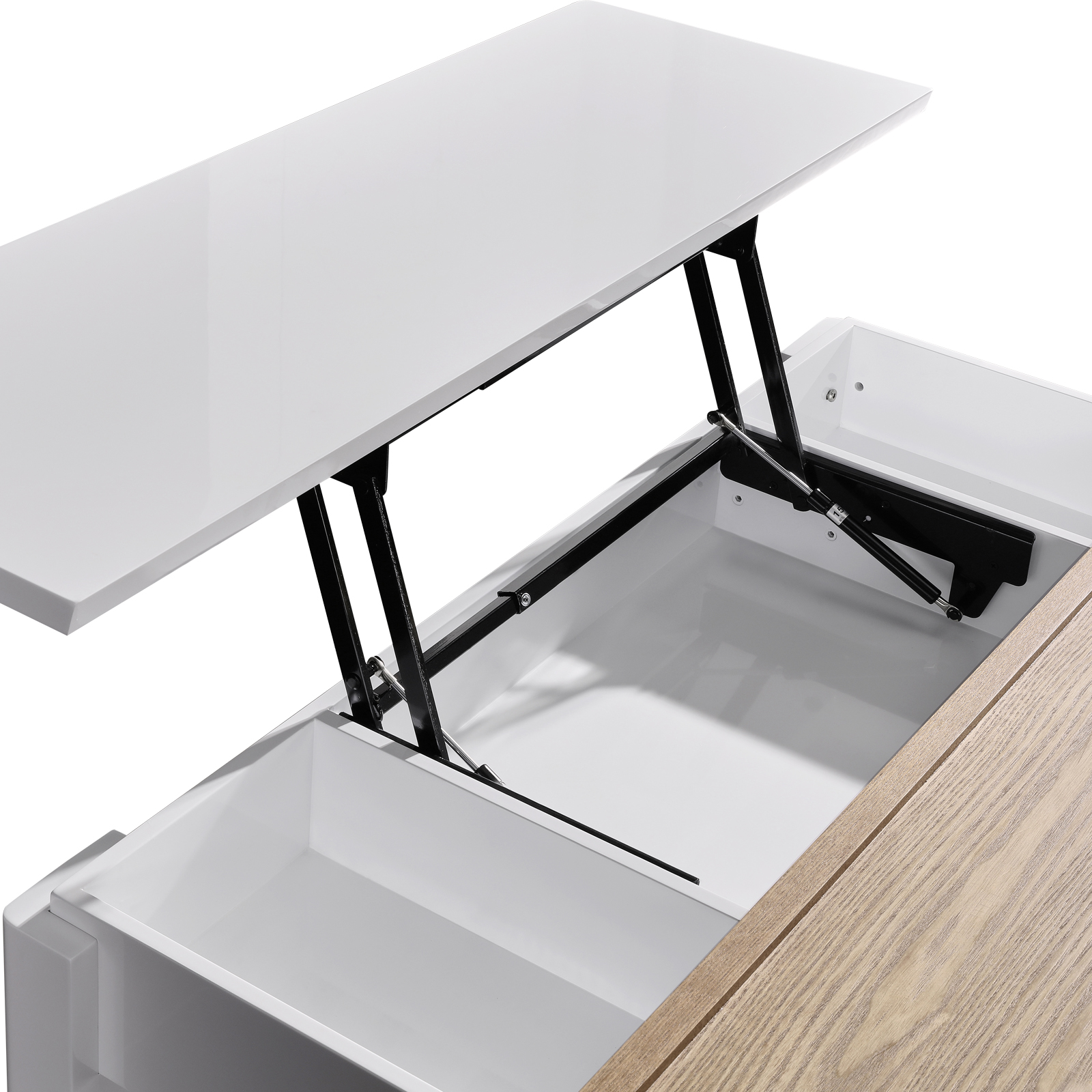 Coffee Table High Gloss Finish Lift Up Top MDF White Ash Colour Interior Storage