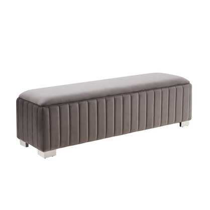 Bench Chair Fabric Padded Upholstered Seat Polished Stainless Steel Feet