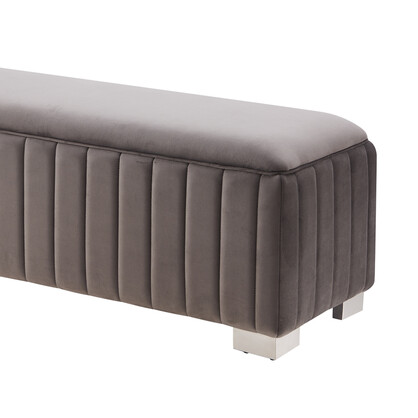 Bench Chair Fabric Padded Upholstered Seat Polished Stainless Steel Feet