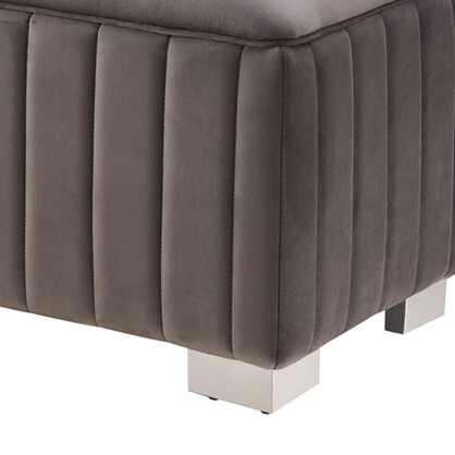 Bench Chair Fabric Padded Upholstered Seat Polished Stainless Steel Feet