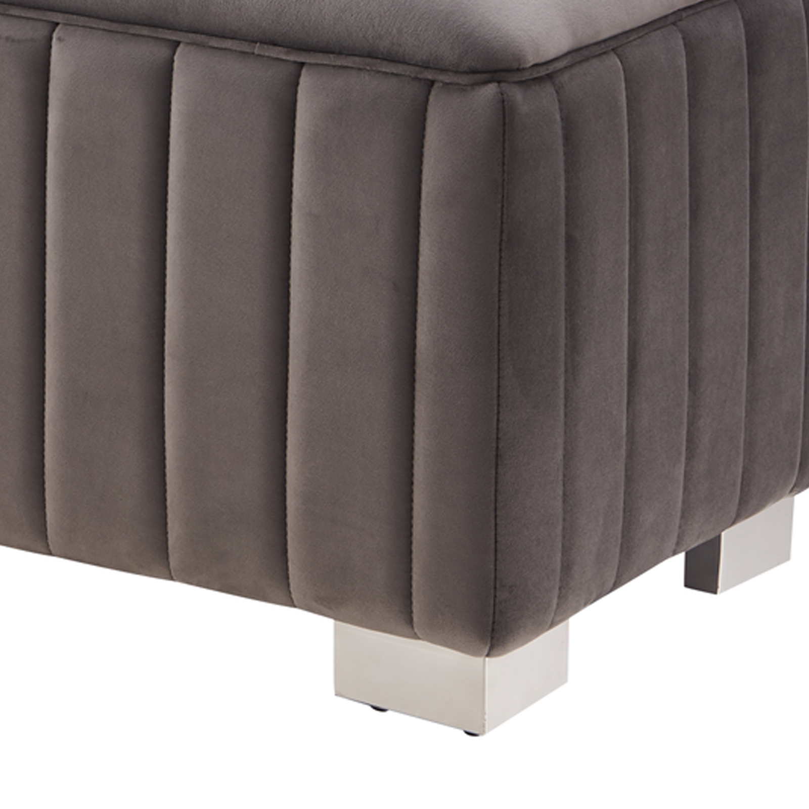 Bench Chair Fabric Padded Upholstered Seat Polished Stainless Steel Feet