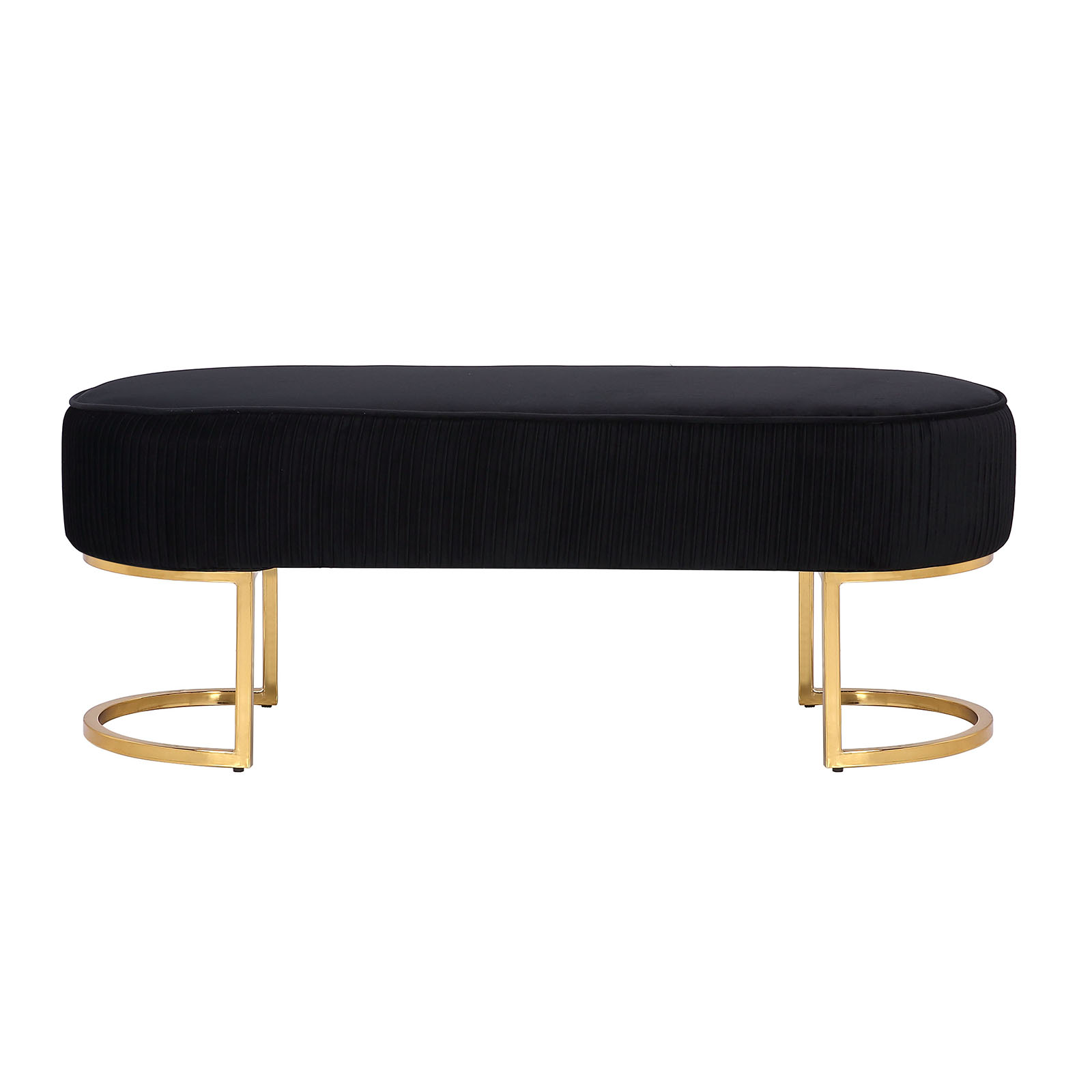 Bench Chair Black Velvet Fabric Padded Upholstered Seat Wooden Frame Iron Feet Shiny Golden