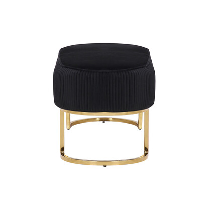 Bench Chair Black Velvet Fabric Padded Upholstered Seat Wooden Frame Iron Feet Shiny Golden