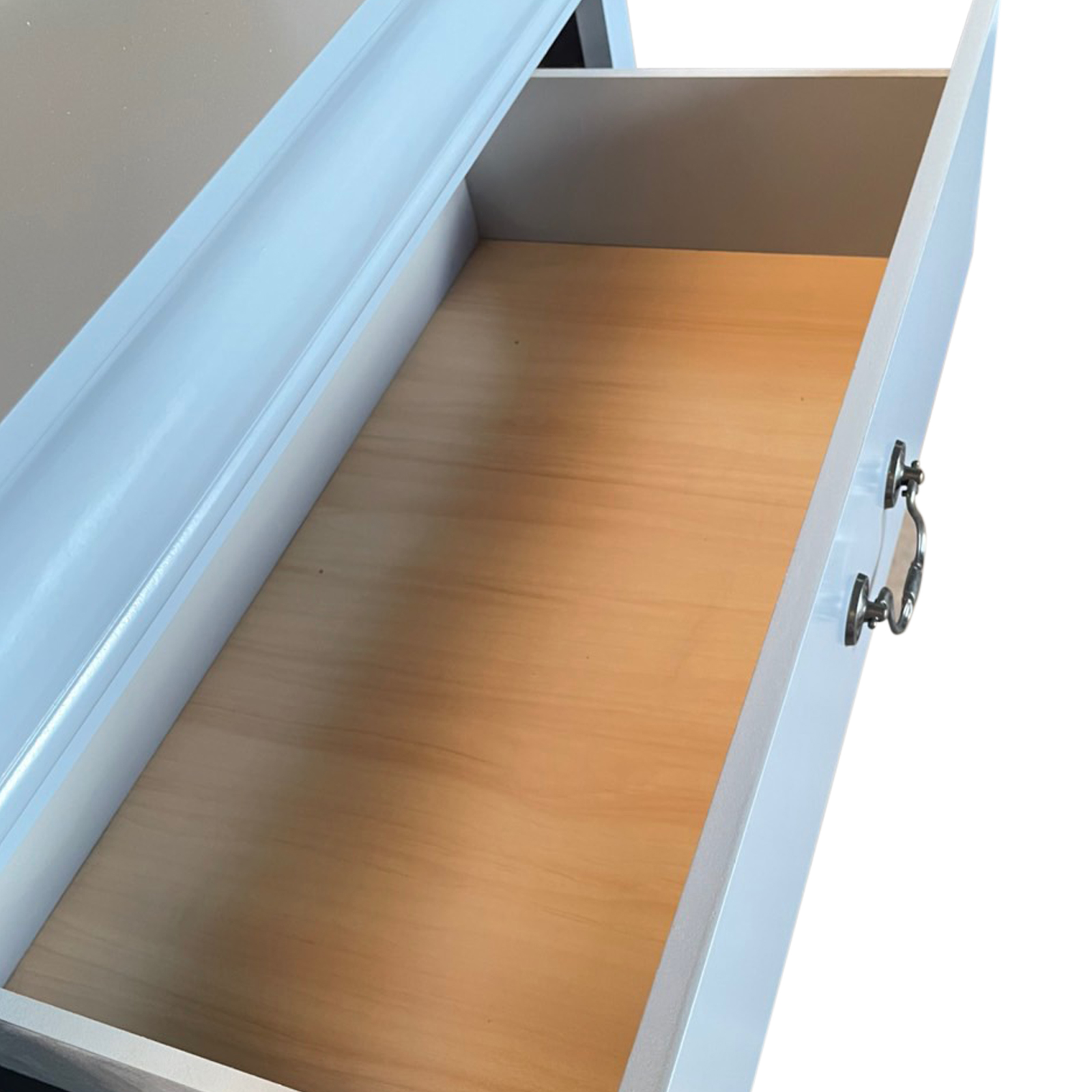 Solid Wooden Grey Colour Tallboy With 5 Drawers Metal Handles