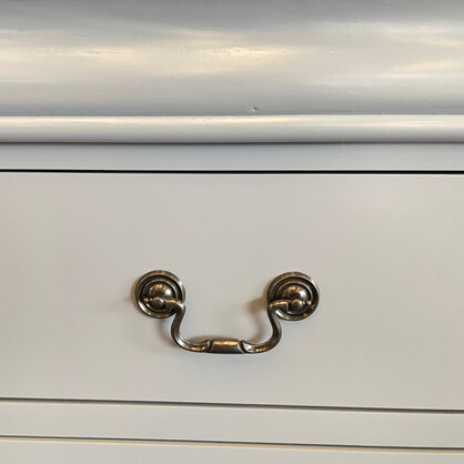 Solid Wooden Grey Colour Tallboy With 5 Drawers Metal Handles