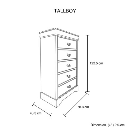 Solid Wooden Grey Colour Tallboy With 5 Drawers Metal Handles