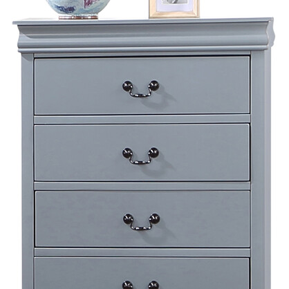 Solid Wooden Grey Colour Tallboy With 5 Drawers Metal Handles