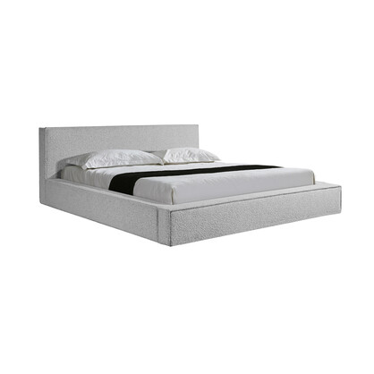 King Bed Frame White Quality Fabric Upholstery with KD Slats