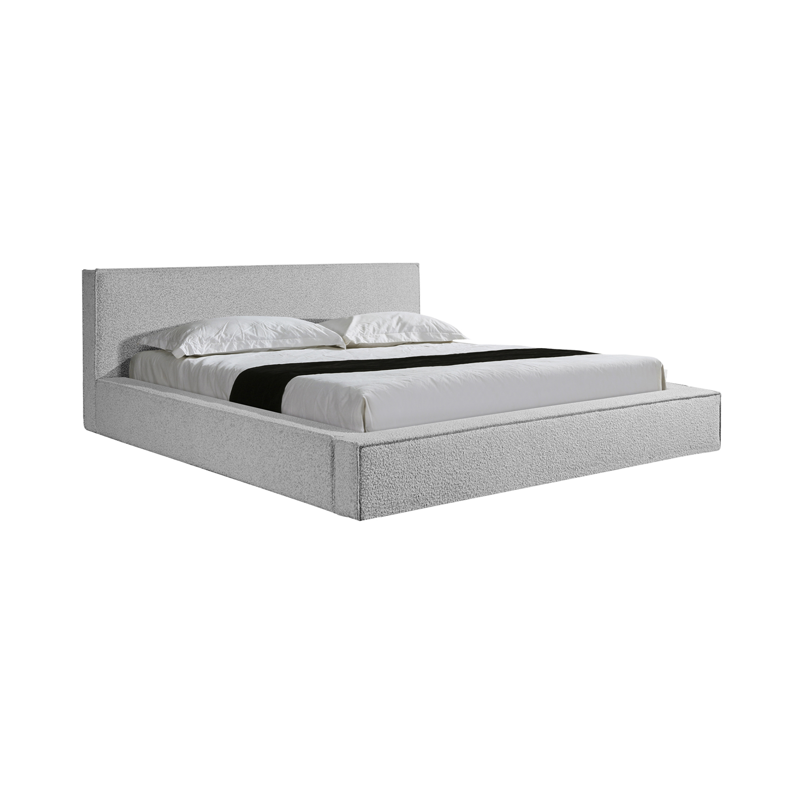King Bed Frame White Quality Fabric Upholstery with KD Slats